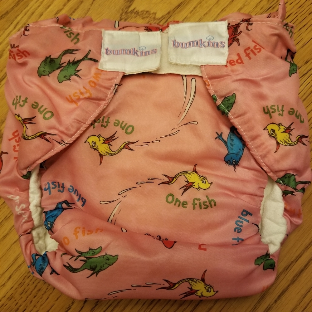 Bumkins all in one diaper.  Xl. Dr suess pattern